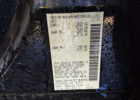 2015 Nissan Altima 2.5 S from USA, damaged, VIN 1N4AL3AP4FN374895